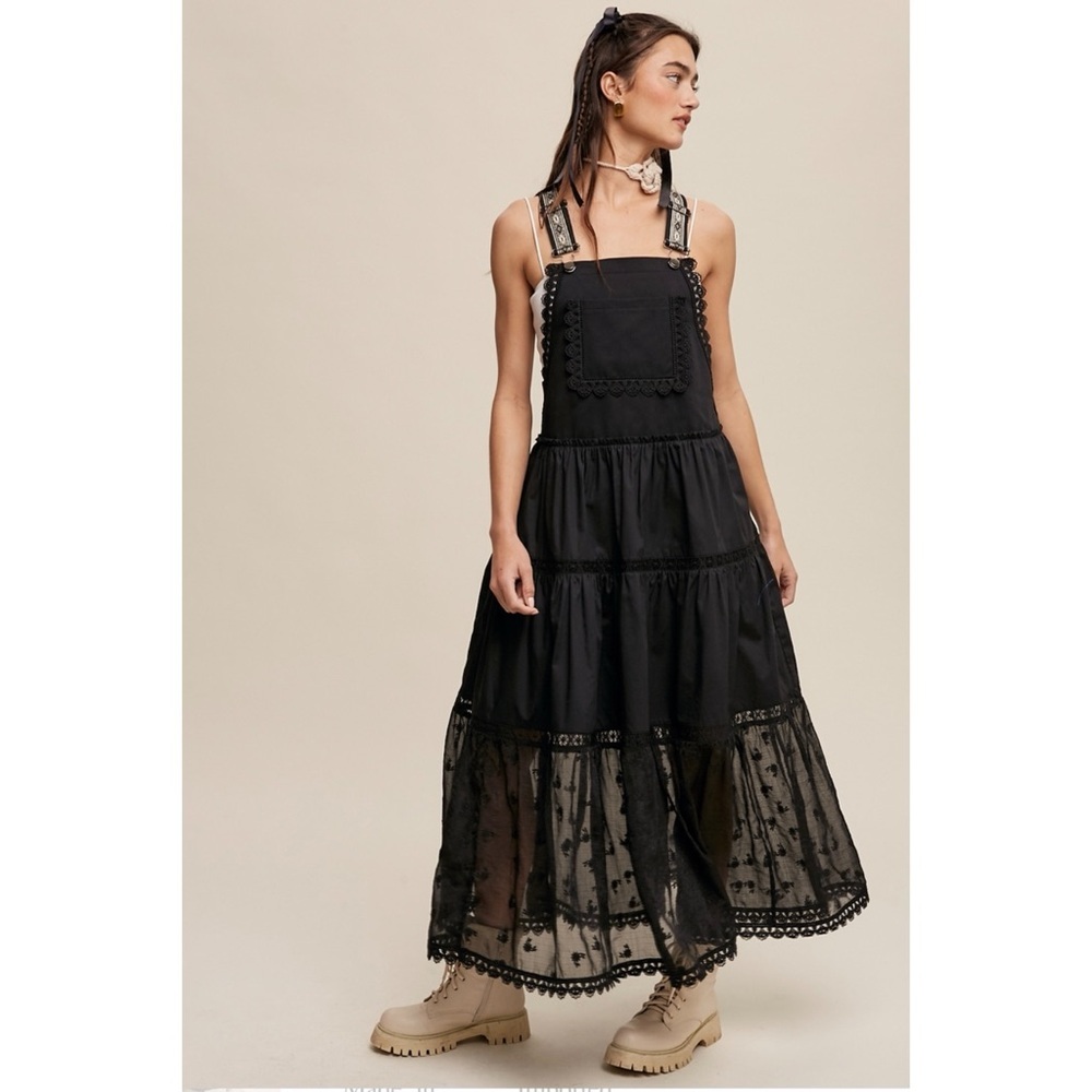 Listicle Black Lace Pieced Jacquard Strap Skirtall - Picture 7 of 12